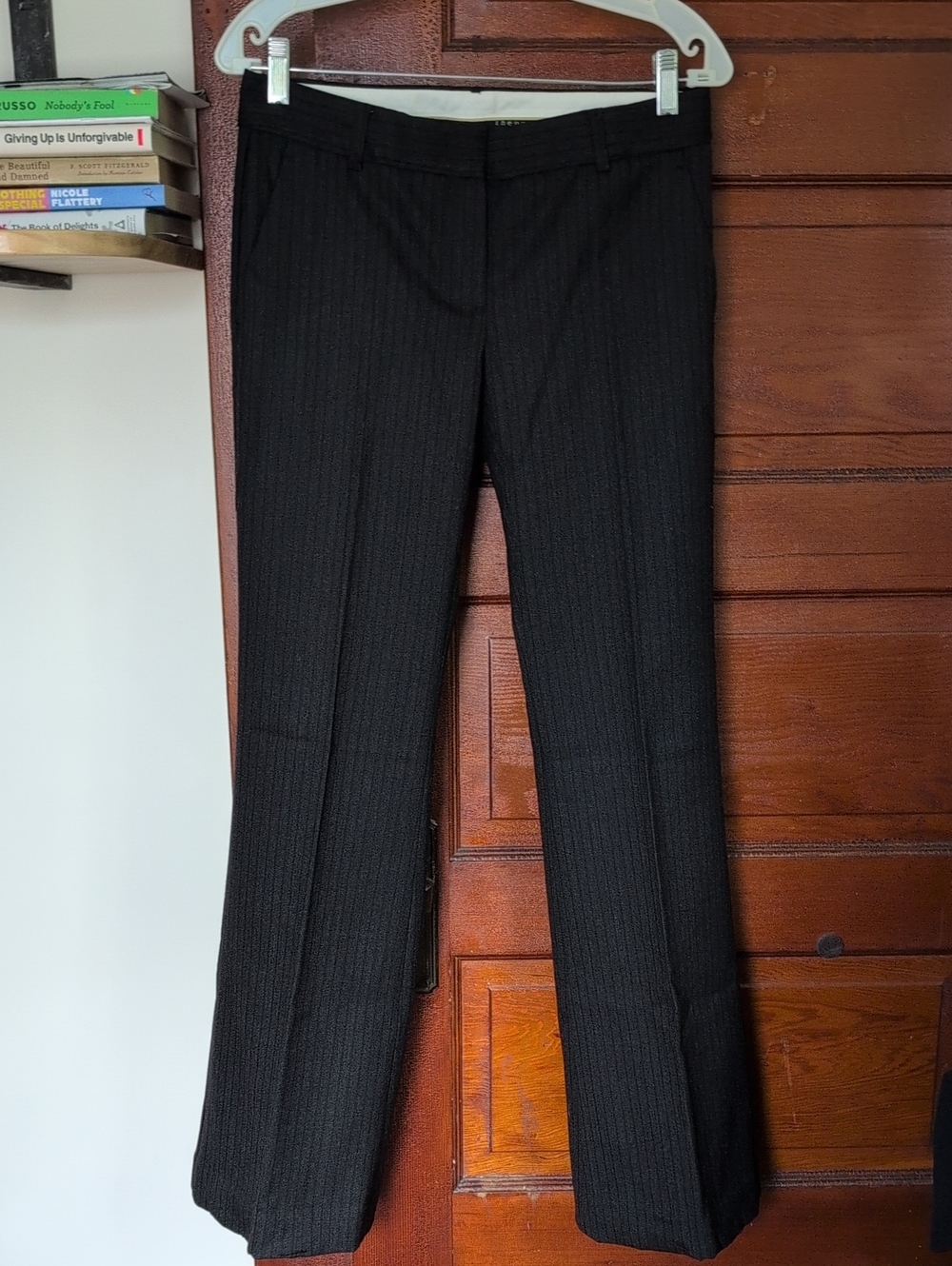 Theory Black Pinstripe Boot-Cut Trousers